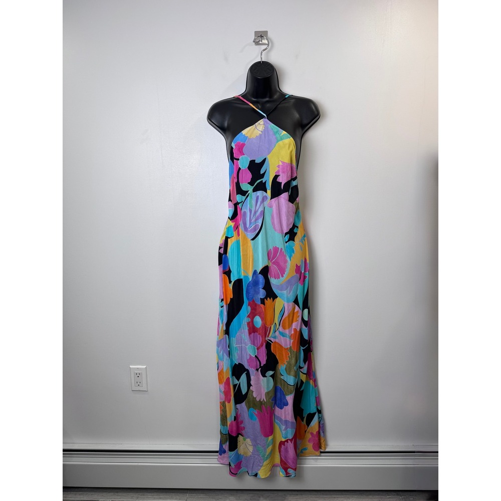Rixo Women Cordy Multicolor Floral Halter Open Back Maxi Dress Size 8